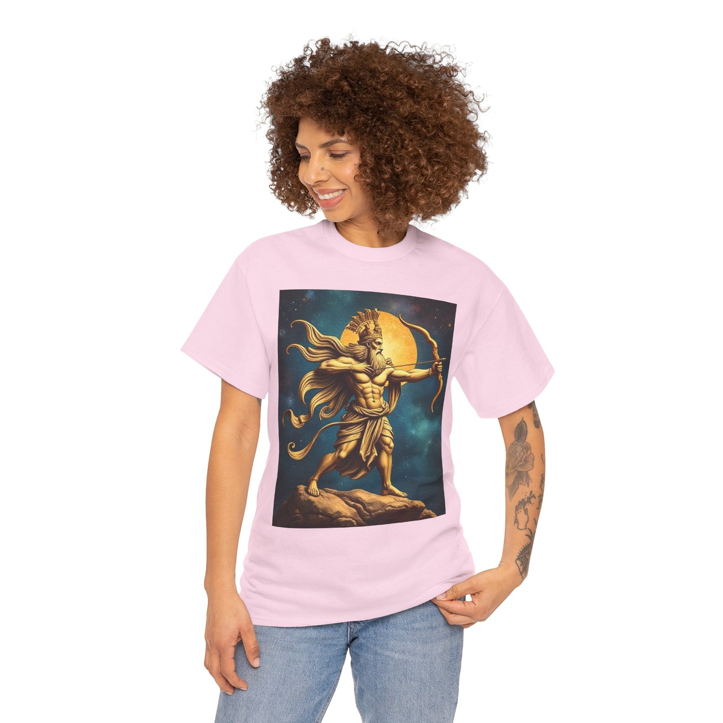 Unisex Heavy Cotton T-Shirt, Midnight Arrow, Sagittarius Zodiac Design