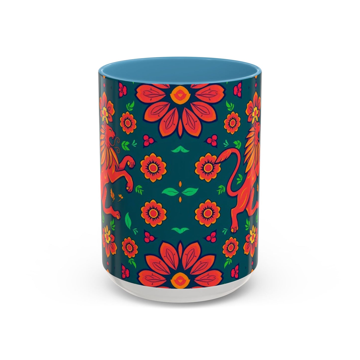 Accent Coffee Mug, Leo, Zodiac v1, Flower Pattern, (11, 15oz)