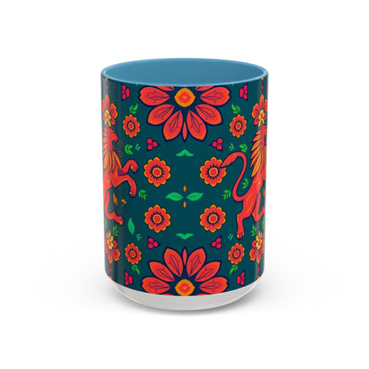 Accent Coffee Mug, Leo, Zodiac v1, Flower Pattern, (11, 15oz)