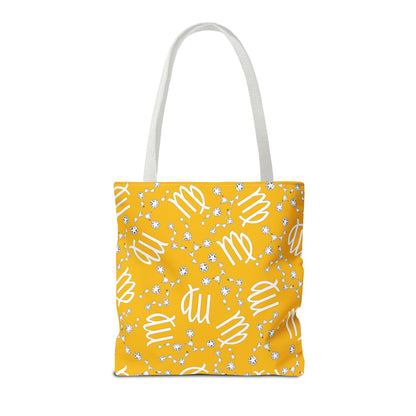 Tote Bag, Virgo Zodiac Sign, AOP, (Yellow White)