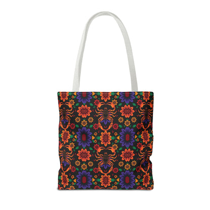 Tote Bag, (AOP), Scorpio, Zodiac v6, Flower Pattern