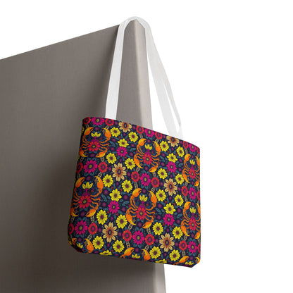 Tote Bag, (AOP), Scorpio, Zodiac v1, Flower Pattern
