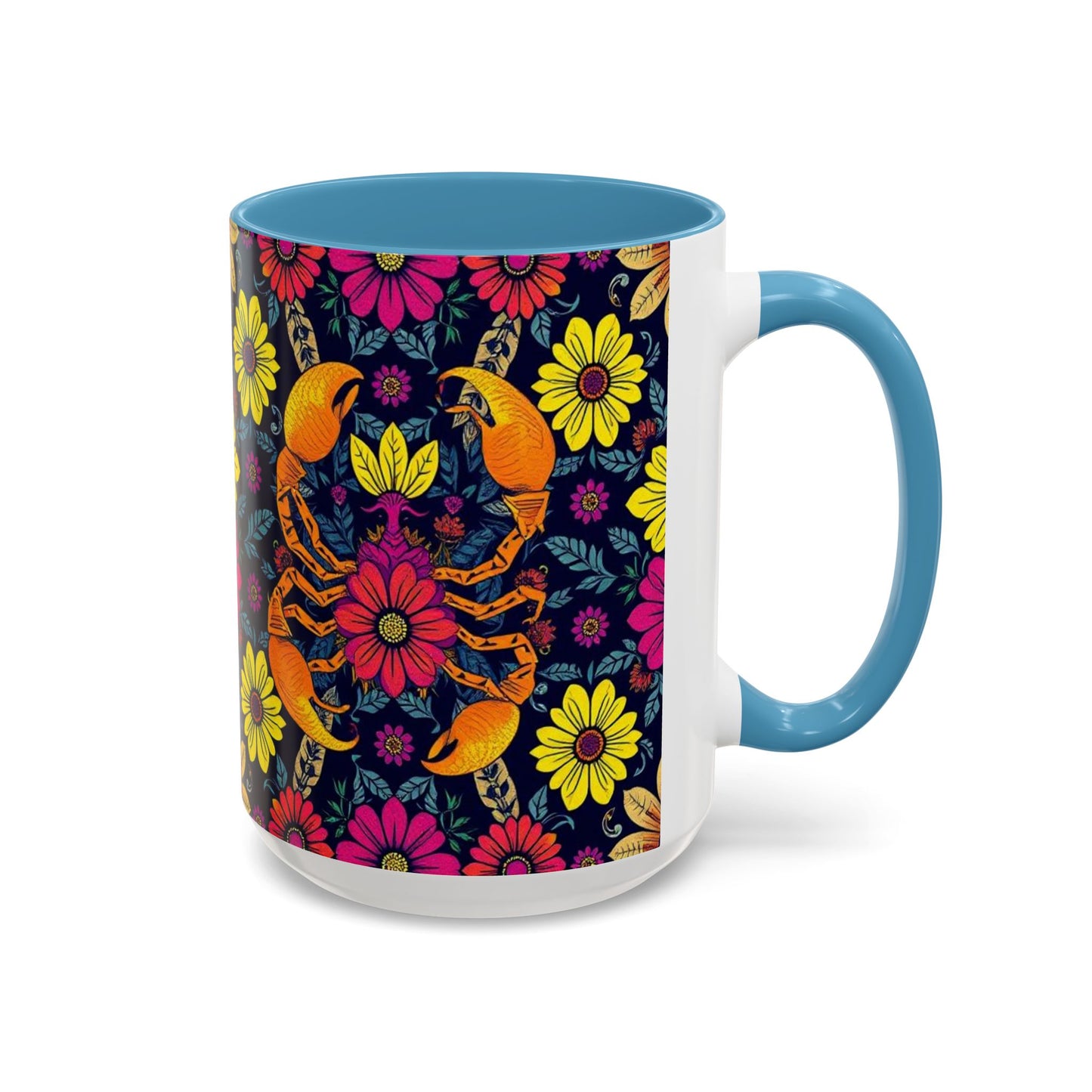 Accent Coffee Mug, Scorpio, Zodiac v3. Flower Pattern, (11, 15oz)