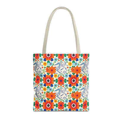 Tote Bag, (AOP), Virgo, Zodiac v1, Flower Pattern