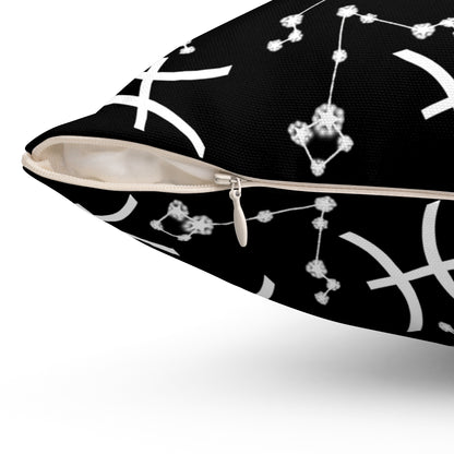 Zodiac Spun Polyester Square Pillow Pisces Zodiac Sign Black Pillow