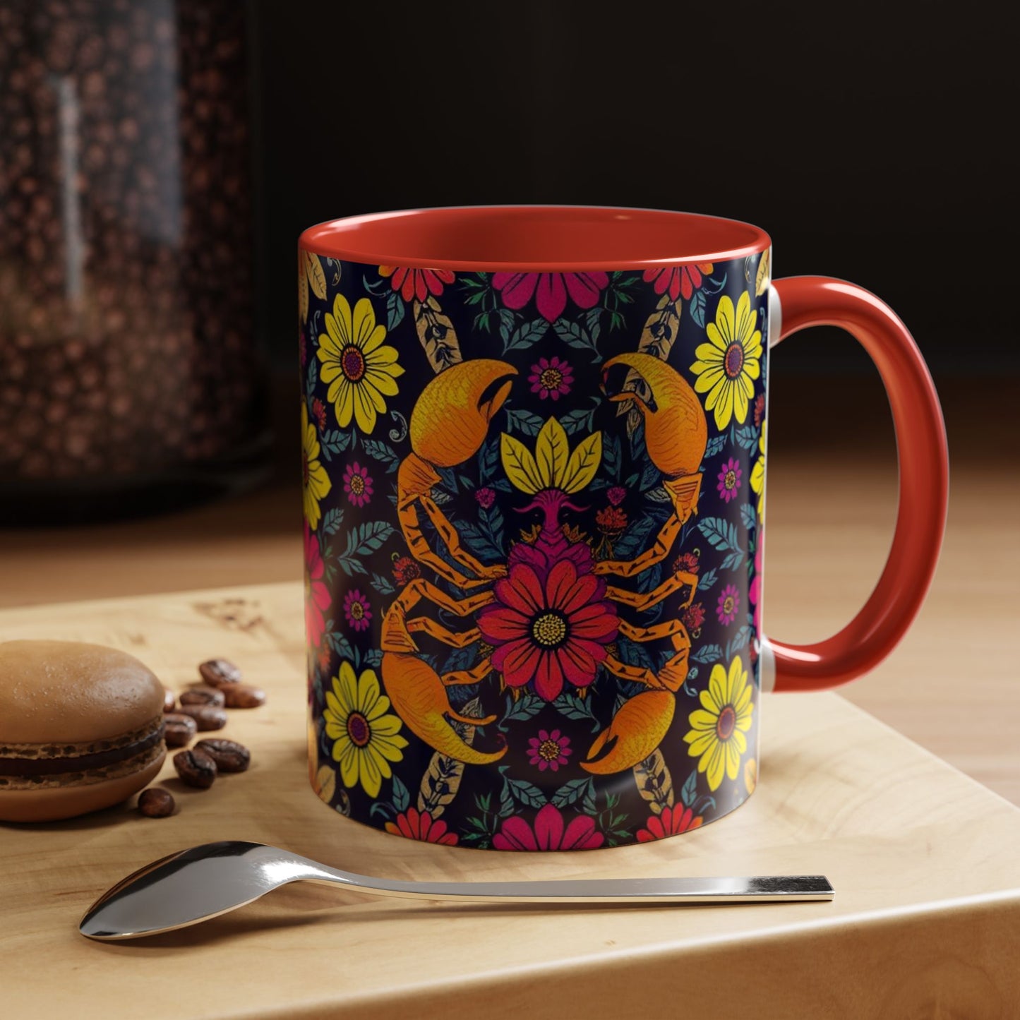 Accent Coffee Mug, Scorpio, Zodiac v3. Flower Pattern, (11, 15oz)
