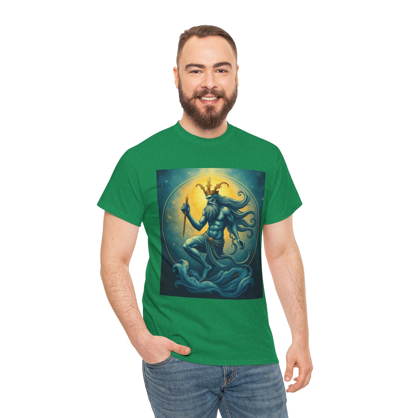 Unisex Heavy Cotton T-Shirt, Aquarius God 1, Zodiac Design