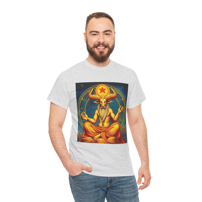 Unisex Heavy Cotton T-Shirt, Meditating Bull, Taurus Zodiac Design