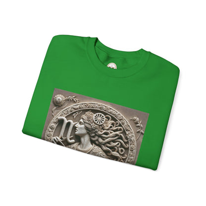 Unisex Heavy Blend™ Crewneck Sweatshirt, Stone Carving, Virgo Zodiac Design
