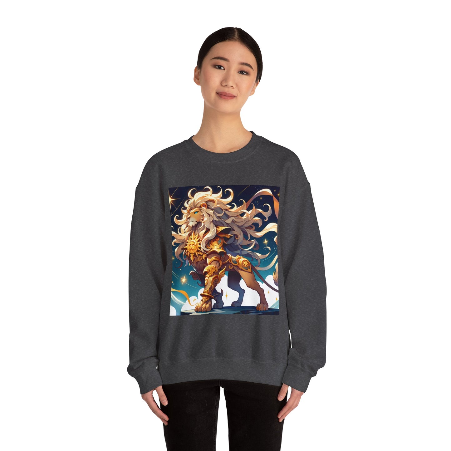 Unisex Heavy Blend™ Crewneck Sweatshirt,Cool Lion with White Hair, Leo Zodiac Design