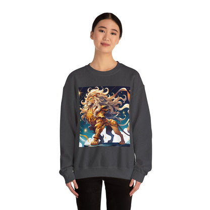 Unisex Heavy Blend™ Crewneck Sweatshirt,Cool Lion with White Hair, Leo Zodiac Design