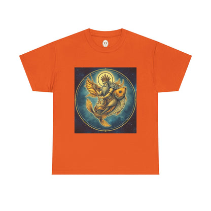 Unisex Heavy Cotton T-Shirt, Pisces King v1, Zodiac Design