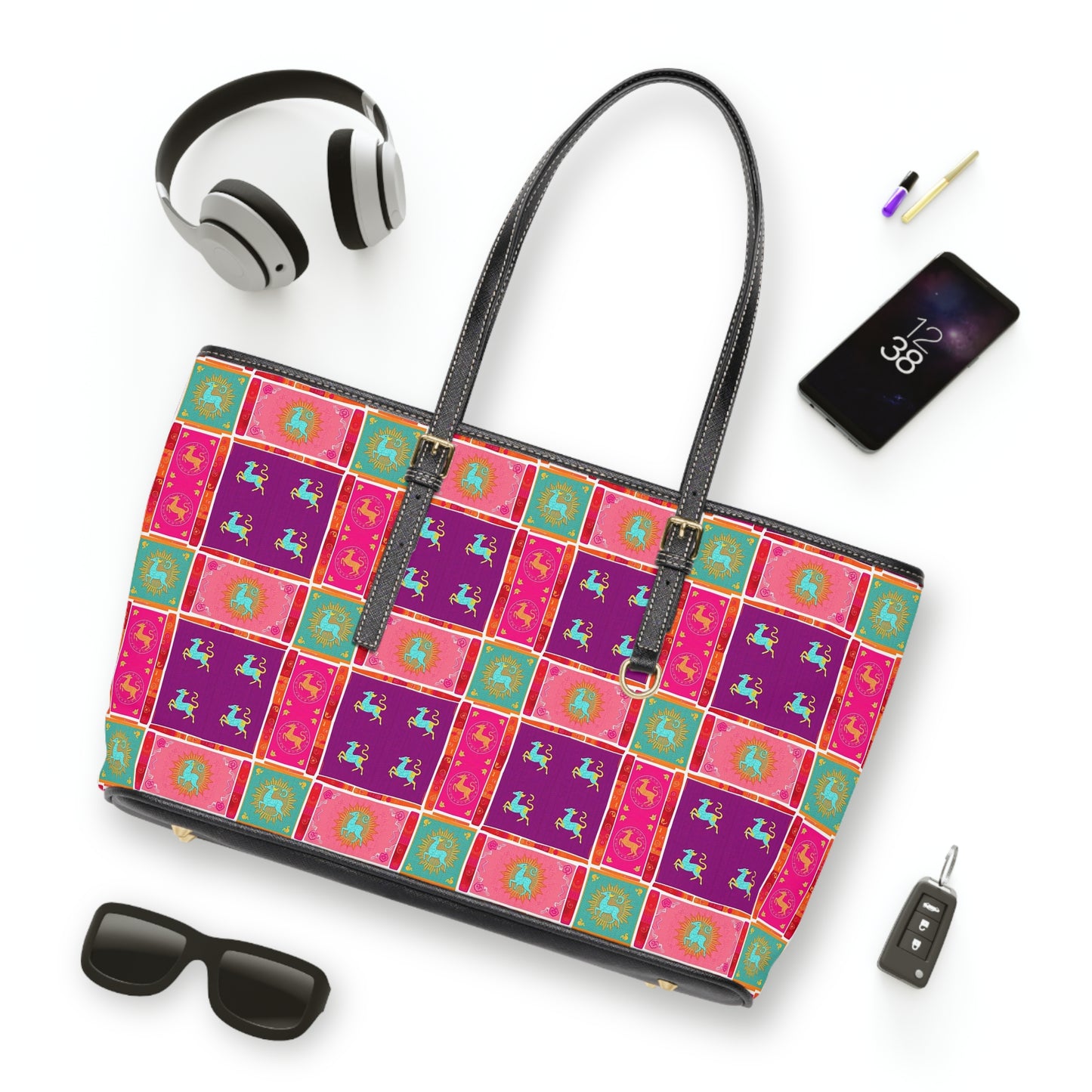 Leather Shoulder Bag, Capricorn, Zodiac, Shapes Pattern