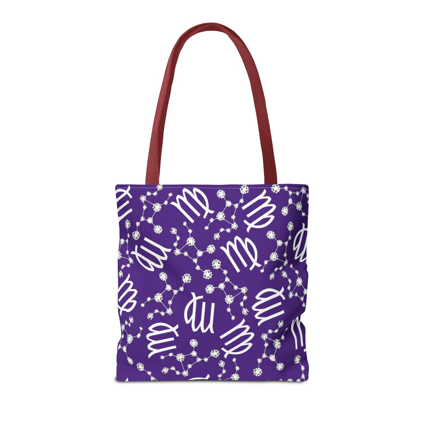 Tote Bag, Virgo Zodiac Sign, AOP, (Purple, White)