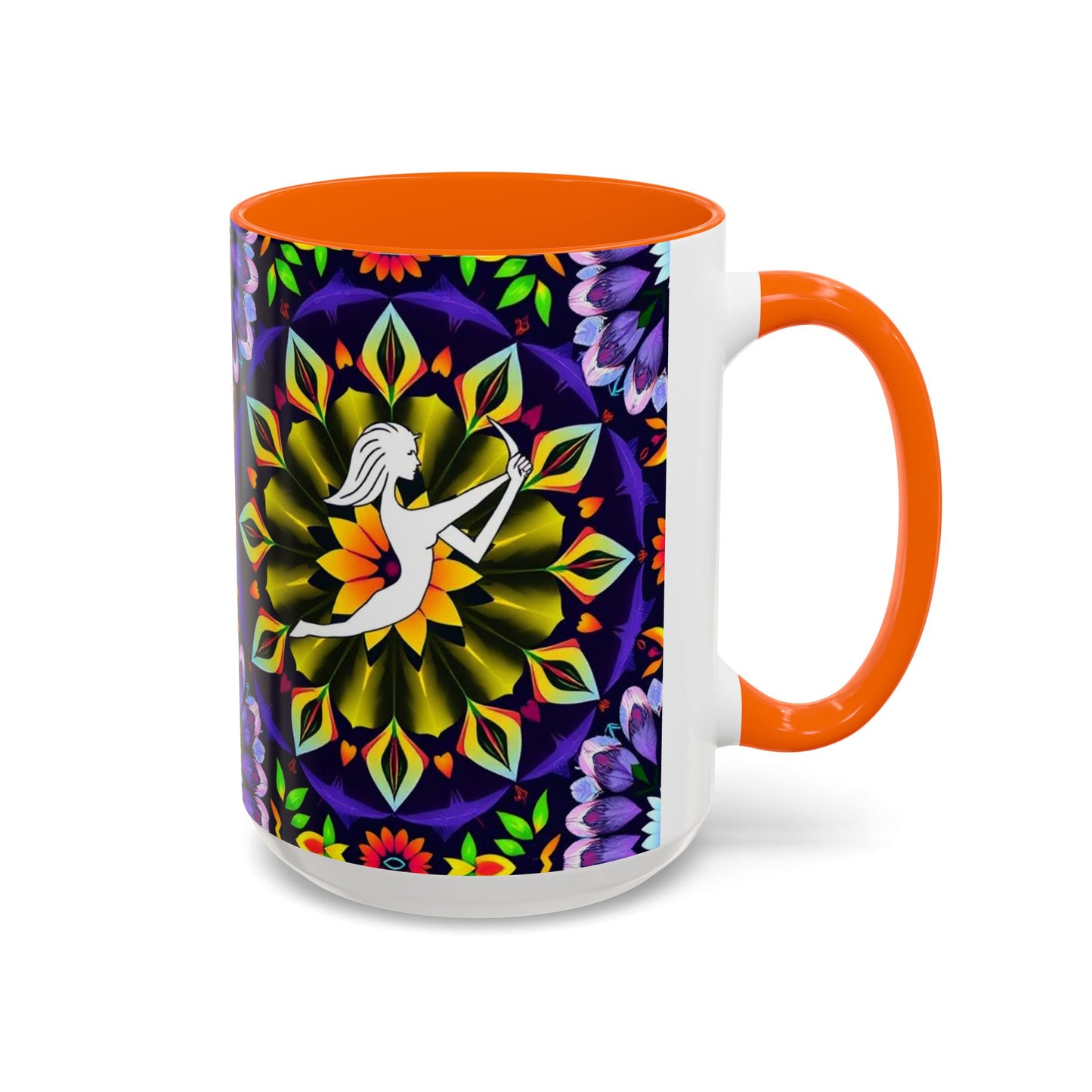 Accent Coffee Mug, Sagittarius, Zodiac v1. Flower Pattern, (11, 15oz)