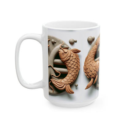 Ceramic Mug, (11oz, 15oz), Ceramic Coffee Mug, Pisces Fish, Zodiac Design