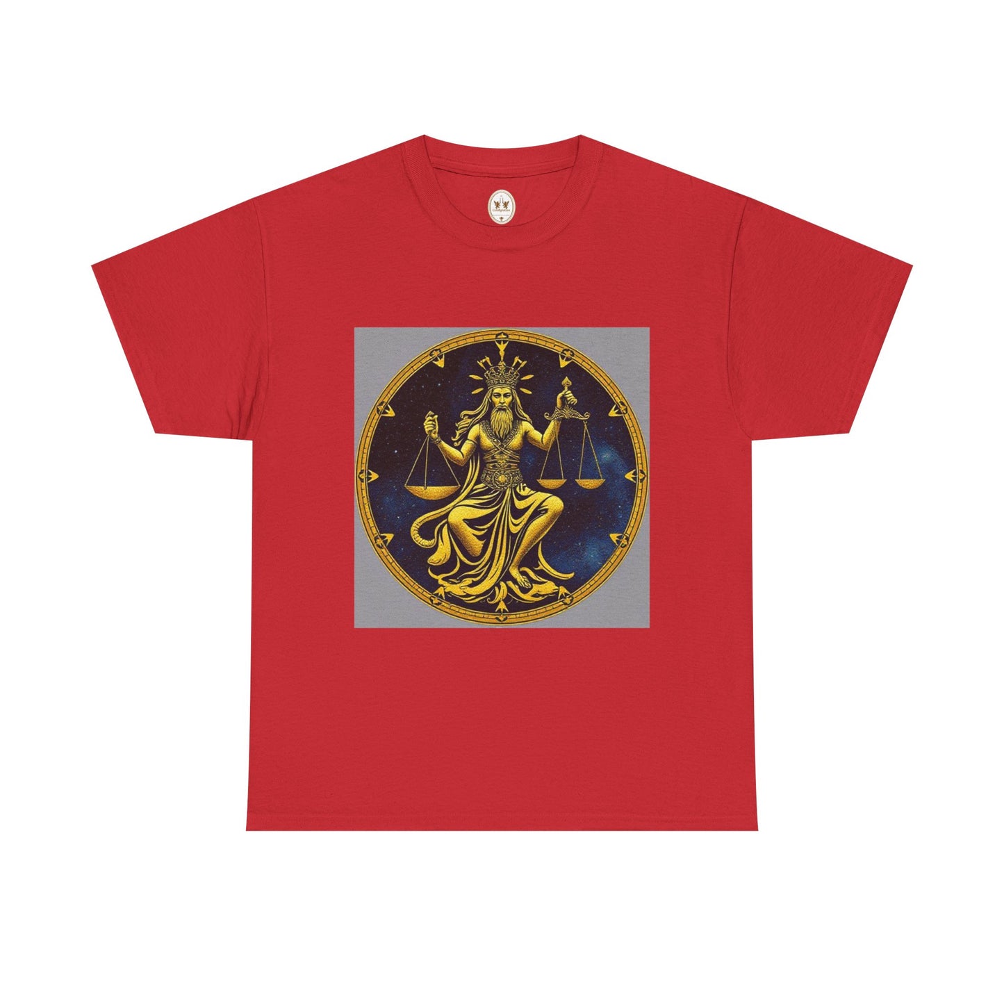 Unisex Heavy Cotton T-Shirt, Gold Libra God, Zodiac Design