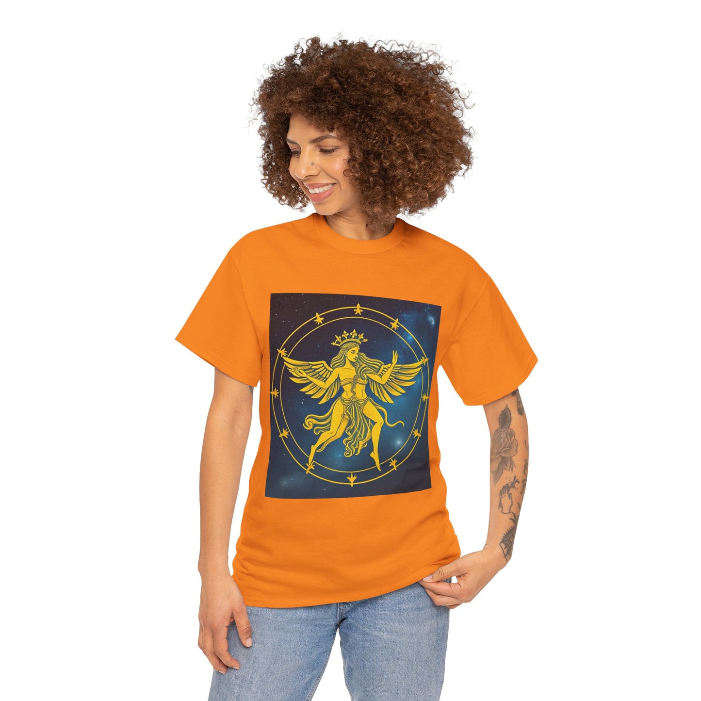 Unisex Heavy Cotton T-Shirt, Twin Angel v3, Gemini Zodiac Design
