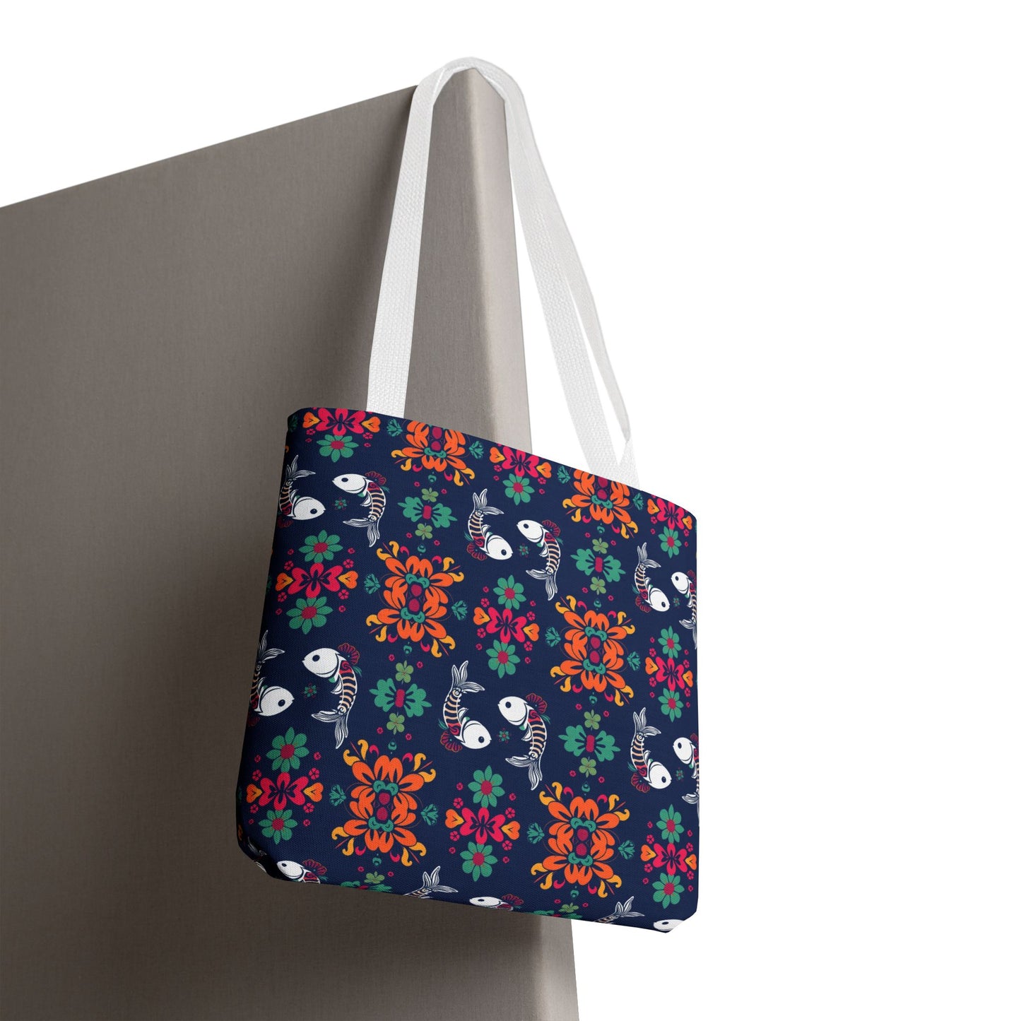 Tote Bag, (AOP), Pisces, Zodiac v6, Flower Pattern