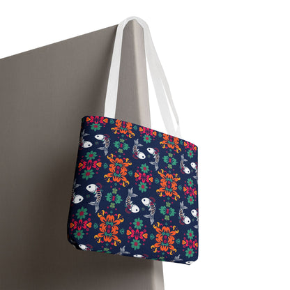 Tote Bag, (AOP), Pisces, Zodiac v6, Flower Pattern
