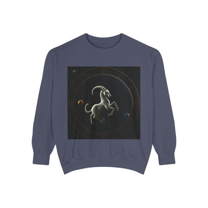 Garment-Dyed Sweatshirt, Unisex, Space Animal Design v1, Capricorn