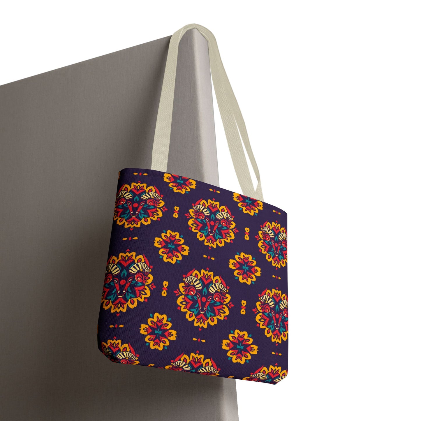 Tote Bag, (AOP), Taurus, Zodiac v6, Flower Pattern